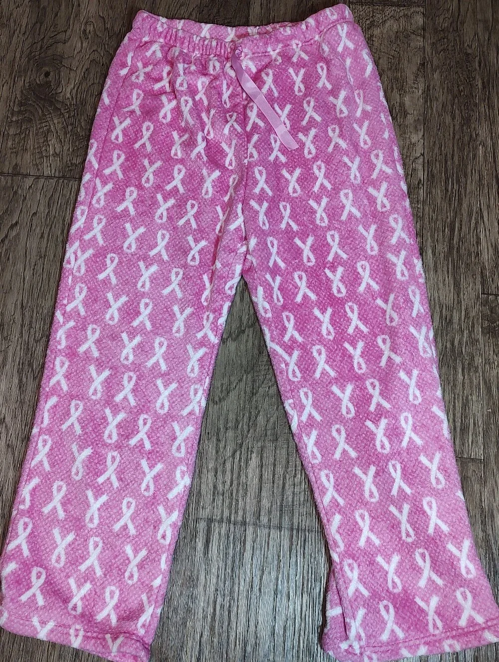 Hotel Spa Pink breast Cancer Awareness Ribbon Print Plush Pajama Pants Size 1xL